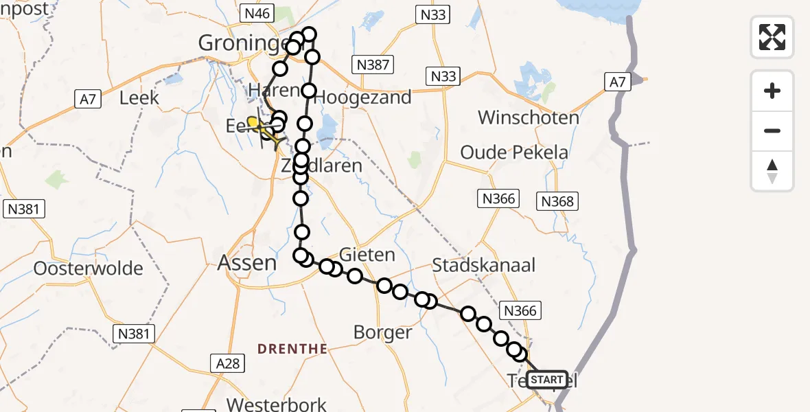 Routekaart van de vlucht: Lifeliner 4 naar Groningen Airport Eelde