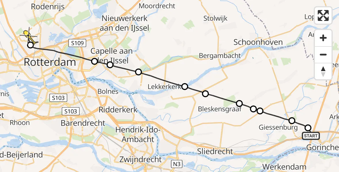 Routekaart van de vlucht: Lifeliner 2 naar Rotterdam The Hague Airport