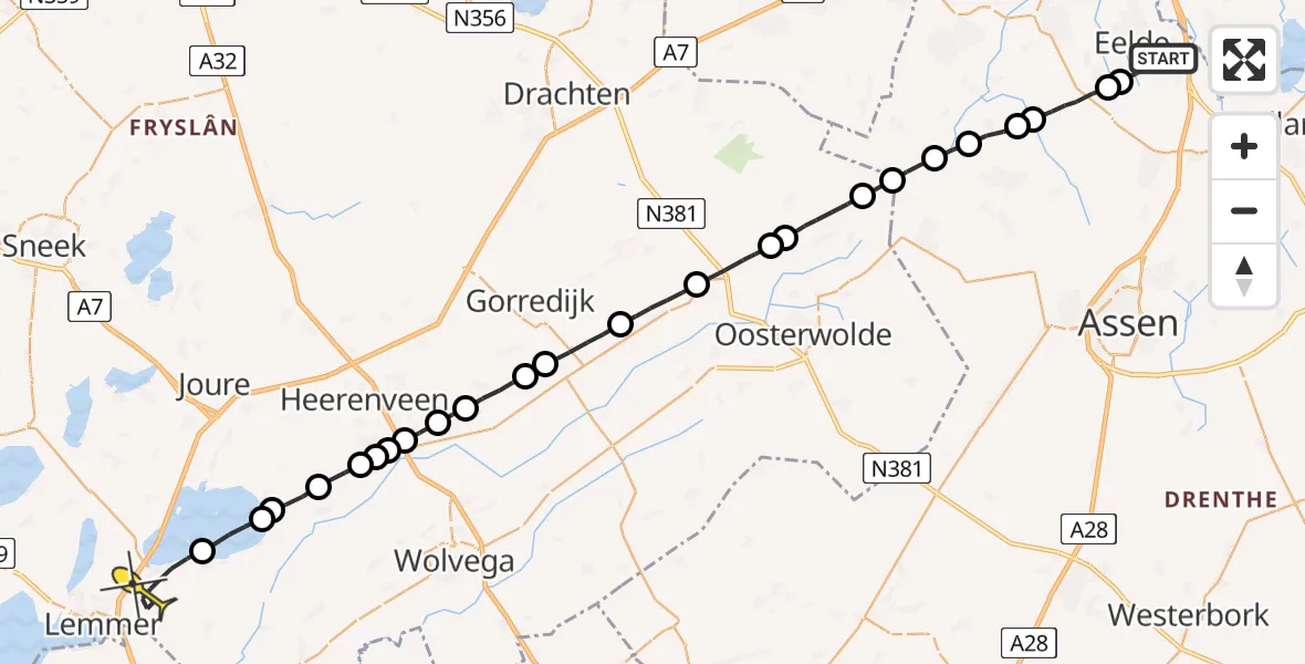 Routekaart van de vlucht: Lifeliner 4 naar Oosterzee