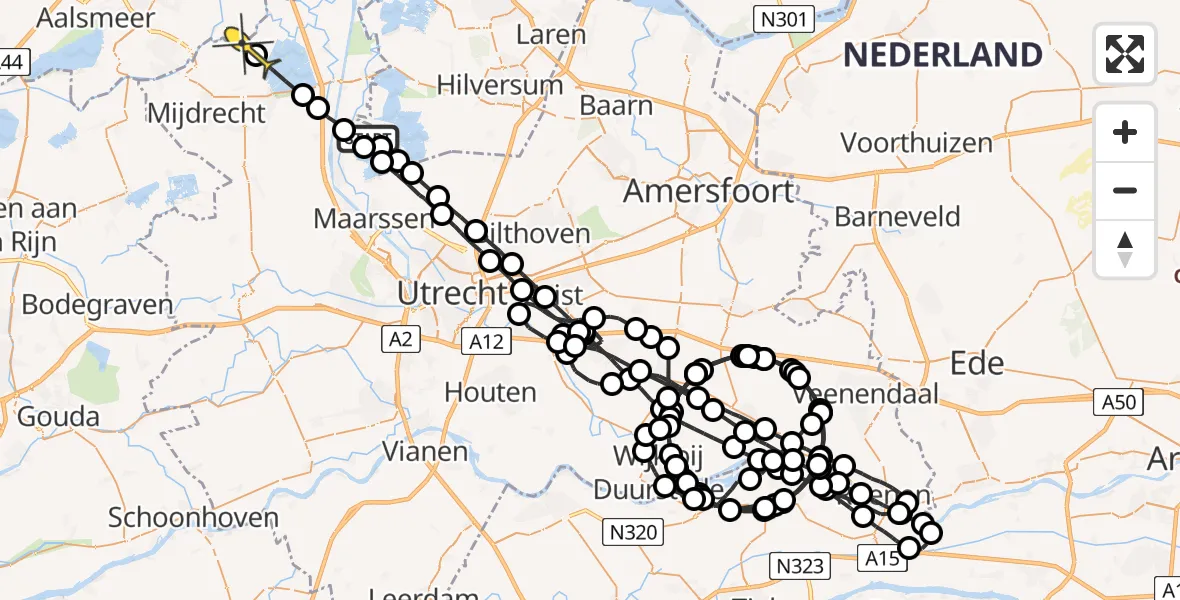 Routekaart van de vlucht: Politiehelikopter naar Waverveen