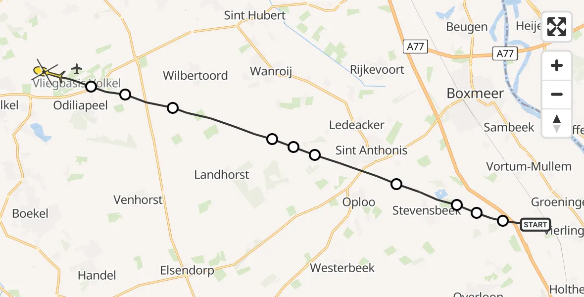 Routekaart van de vlucht: Lifeliner 3 naar Vliegbasis Volkel