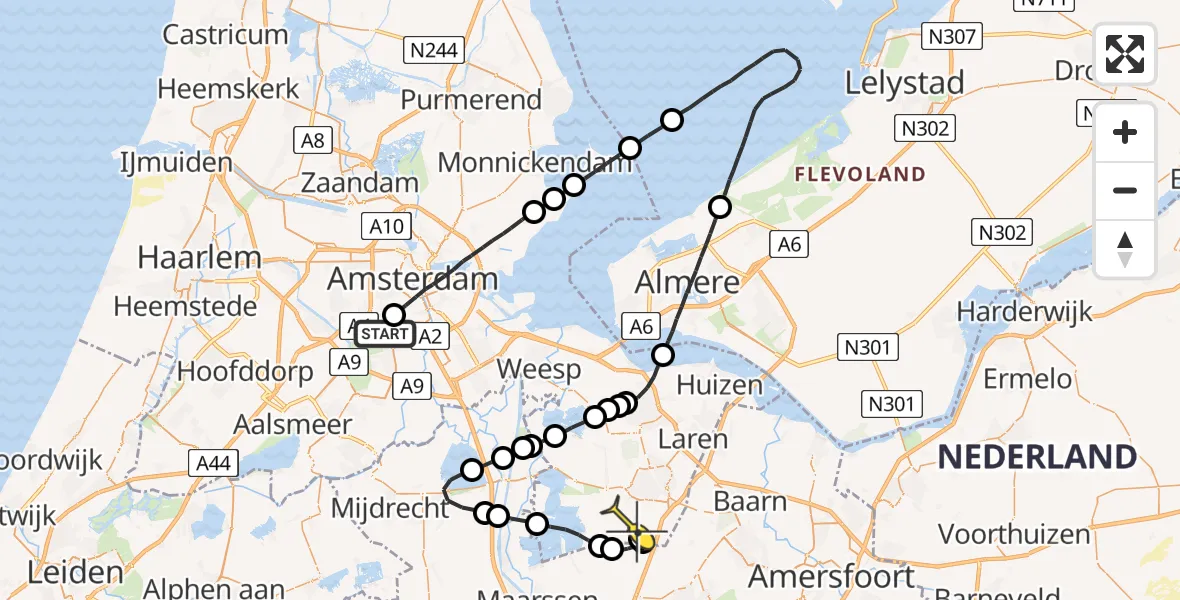 Routekaart van de vlucht: Lifeliner 1 naar Vliegveld Hilversum