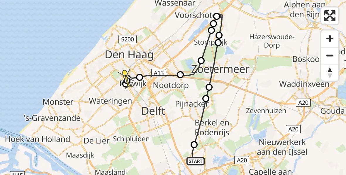 Routekaart van de vlucht: Lifeliner 2 naar Den Haag