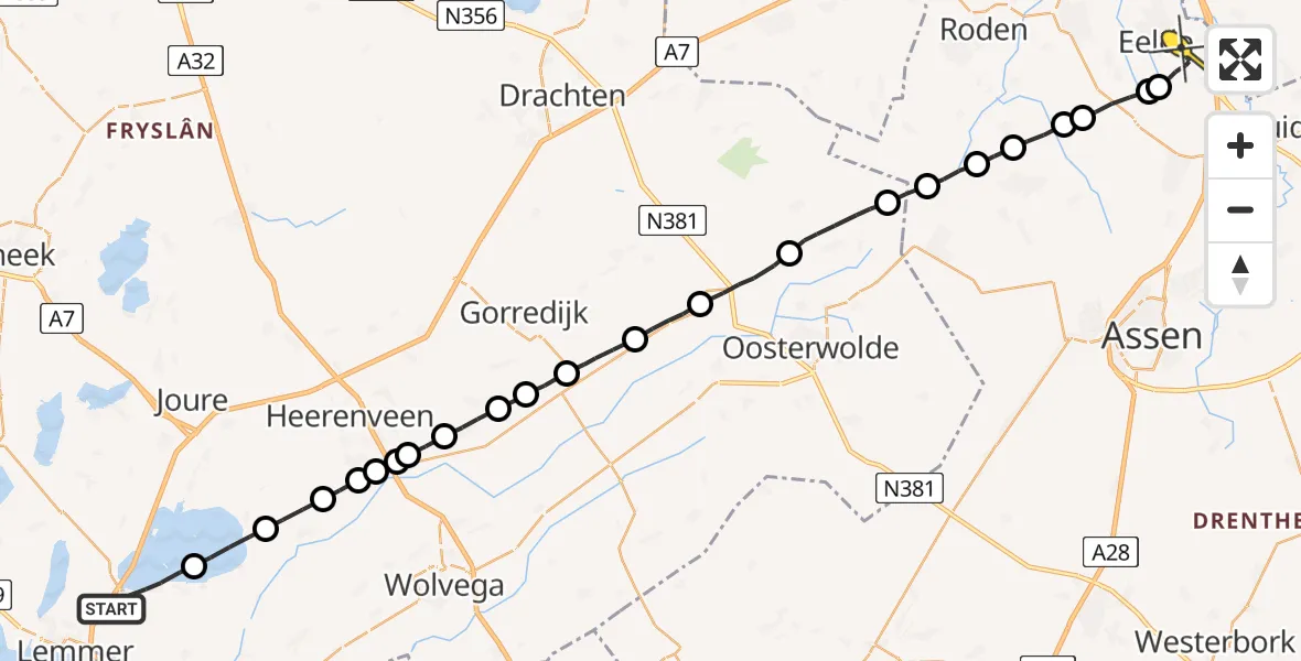 Routekaart van de vlucht: Lifeliner 4 naar Groningen Airport Eelde