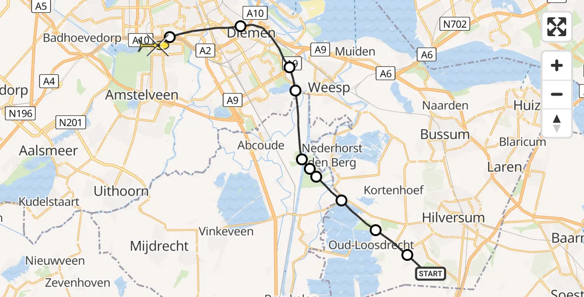 Routekaart van de vlucht: Lifeliner 1 naar VU Medisch Centrum Amsterdam