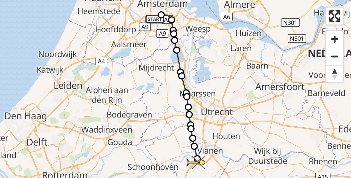 Routekaart van de vlucht: Lifeliner 1 naar Lexmond