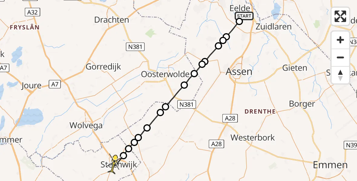 Routekaart van de vlucht: Lifeliner 4 naar Steenwijk