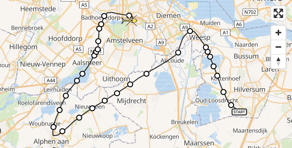 Routekaart van de vlucht: Lifeliner 1 naar VU Medisch Centrum Amsterdam