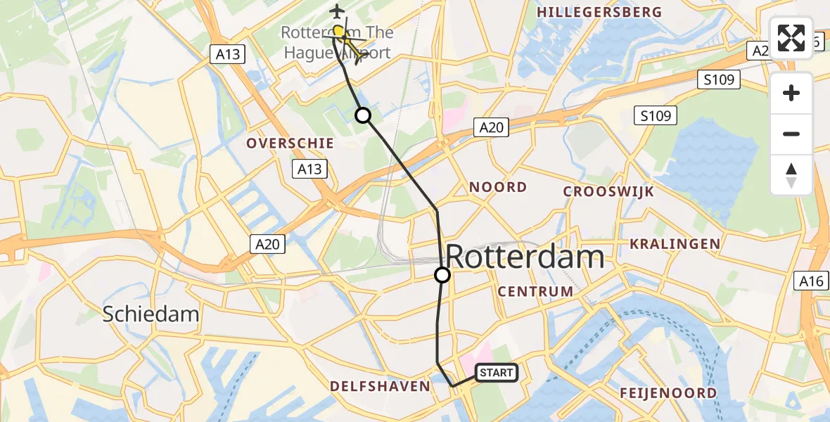 Routekaart van de vlucht: Lifeliner 2 naar Rotterdam The Hague Airport