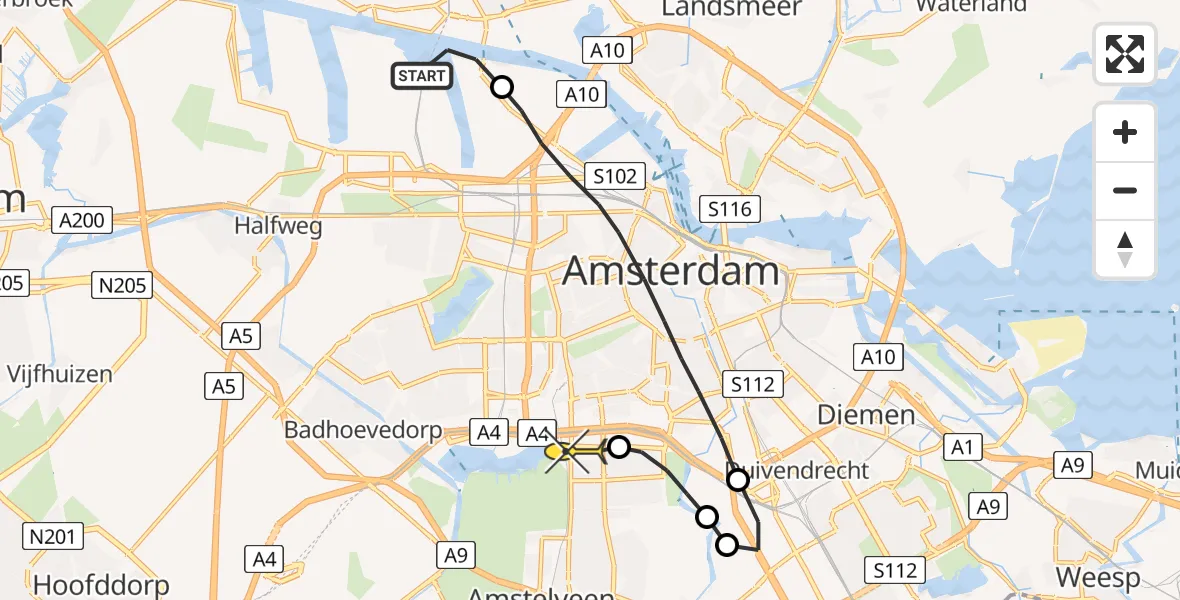 Routekaart van de vlucht: Lifeliner 1 naar VU Medisch Centrum Amsterdam