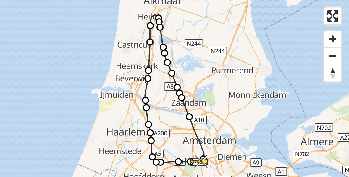 Routekaart van de vlucht: Lifeliner 1 naar VU Medisch Centrum Amsterdam