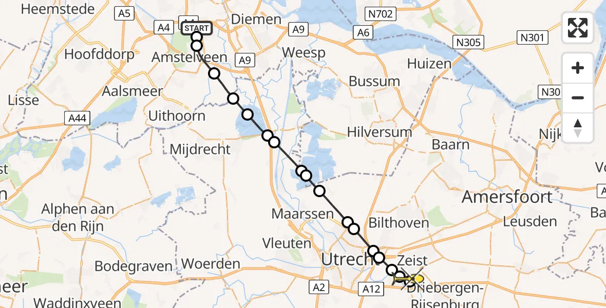 Routekaart van de vlucht: Lifeliner 1 naar Zeist