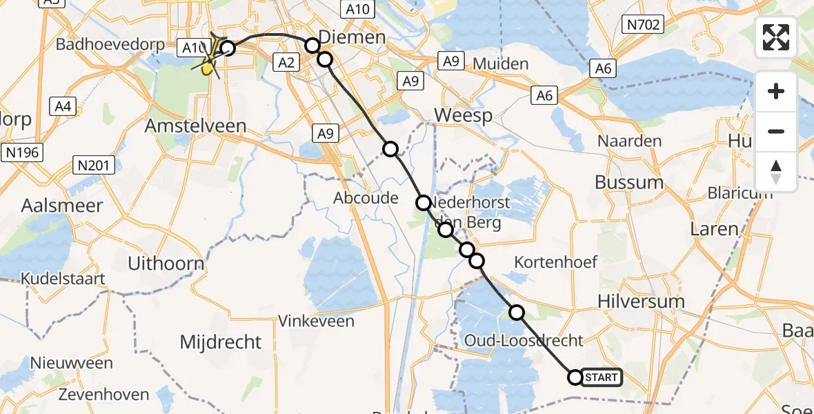 Routekaart van de vlucht: Lifeliner 1 naar VU Medisch Centrum Amsterdam