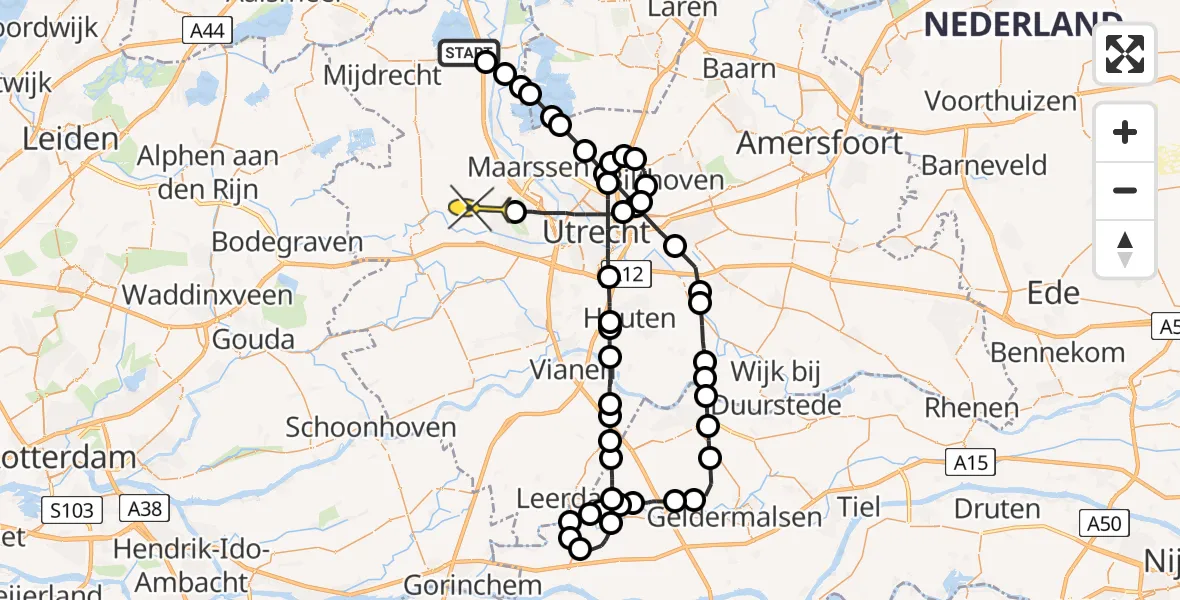 Routekaart van de vlucht: Politieheli naar Vleuten