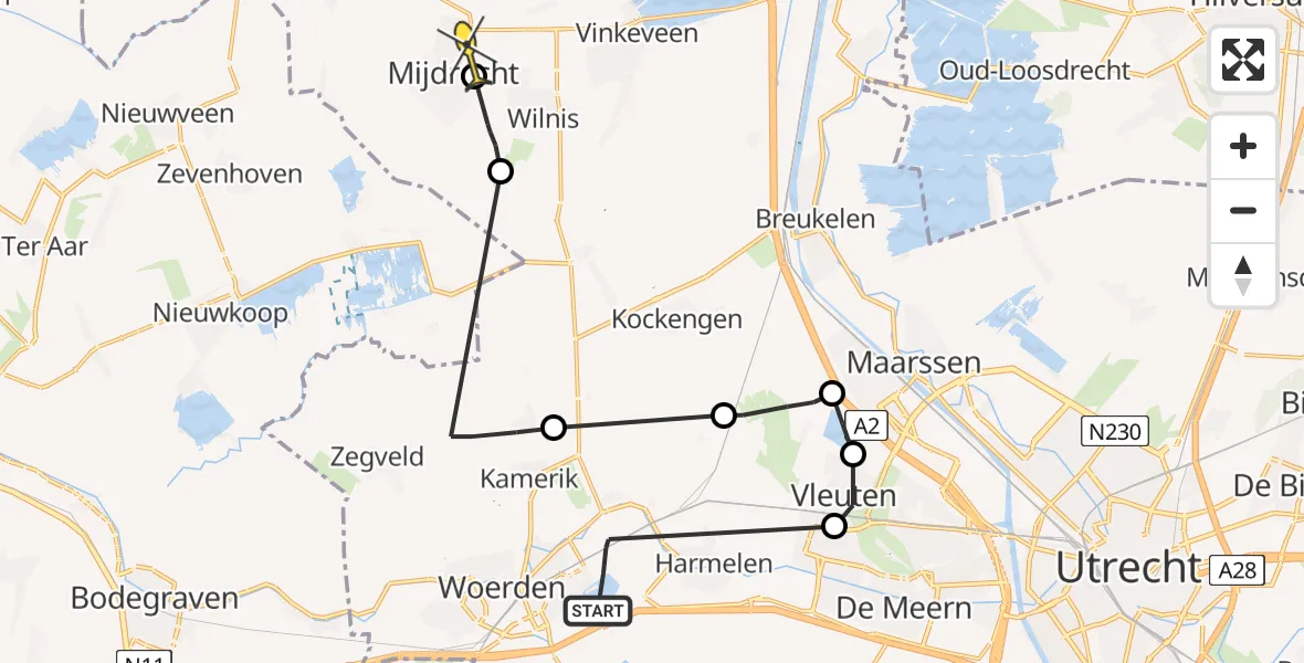 Routekaart van de vlucht: Politiehelikopter naar Mijdrecht