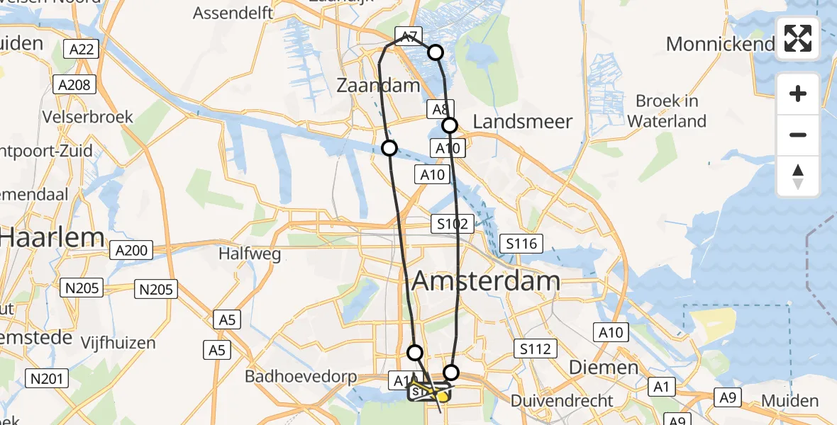 Routekaart van de vlucht: Lifeliner 1 naar VU Medisch Centrum Amsterdam
