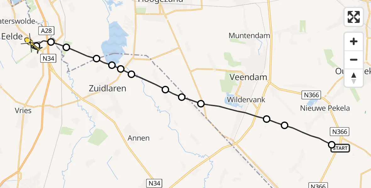 Routekaart van de vlucht: Lifeliner 4 naar Groningen Airport Eelde