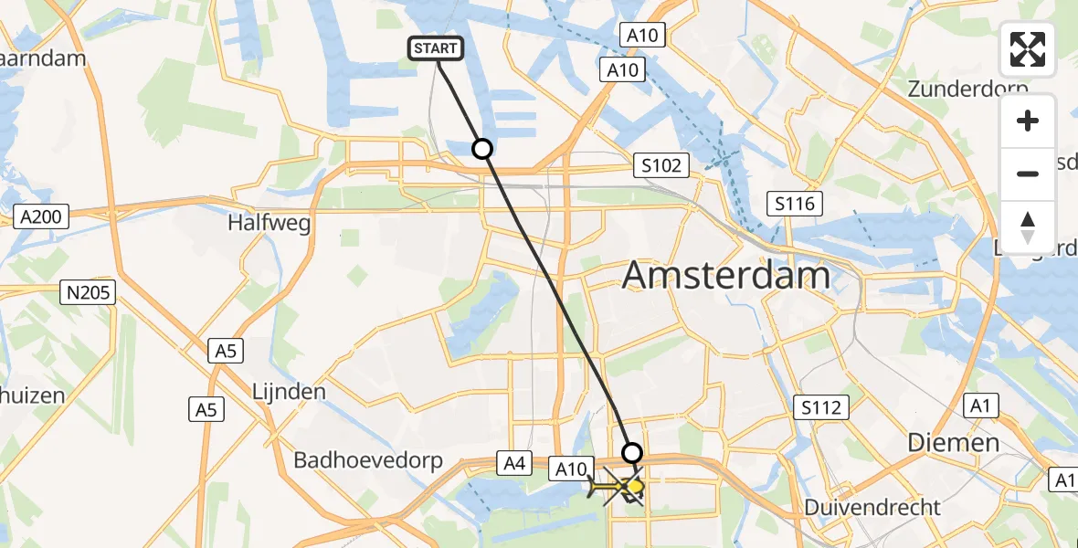 Routekaart van de vlucht: Lifeliner 1 naar VU Medisch Centrum Amsterdam