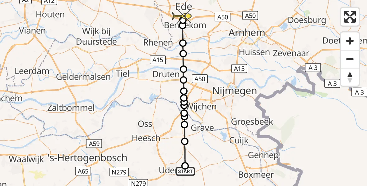 Routekaart van de vlucht: Lifeliner 3 naar Ede