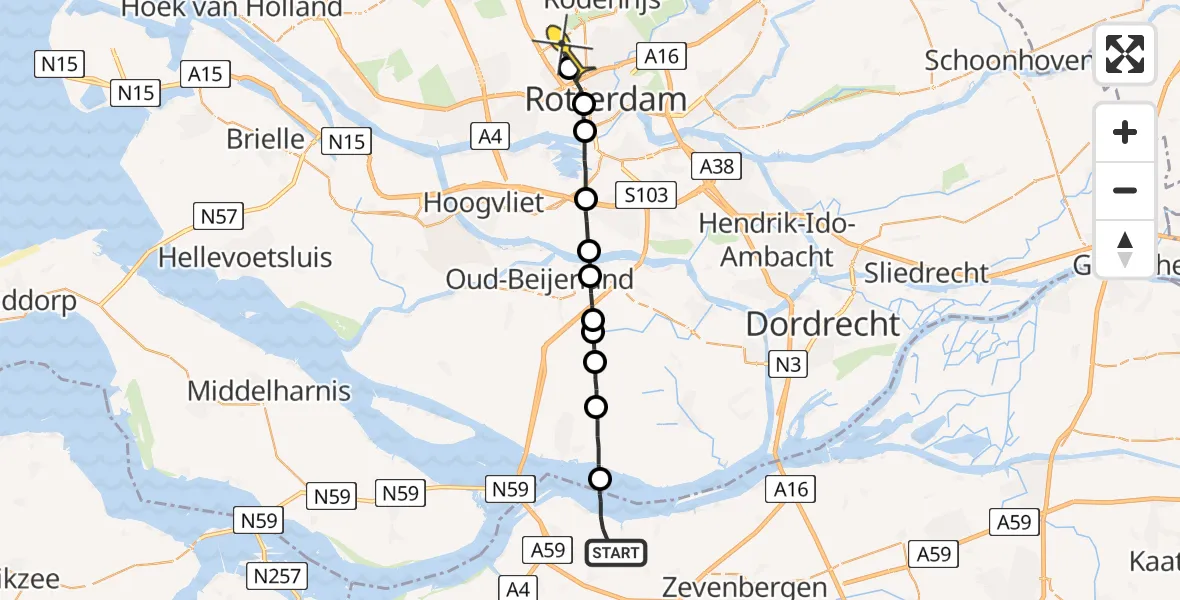 Routekaart van de vlucht: Lifeliner 2 naar Rotterdam The Hague Airport