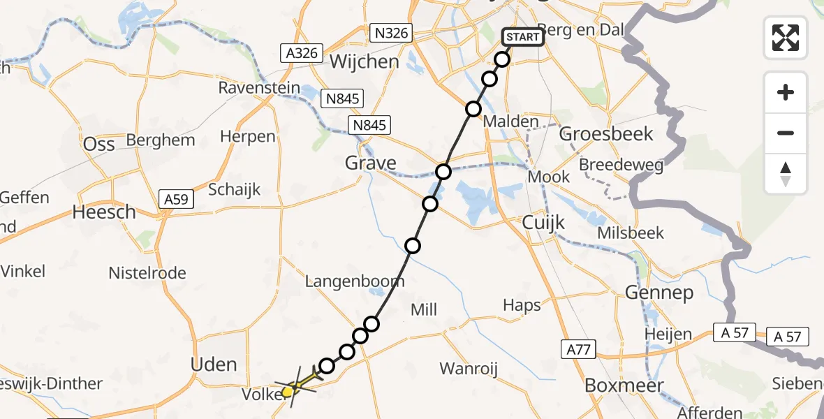 Routekaart van de vlucht: Lifeliner 3 naar Vliegbasis Volkel