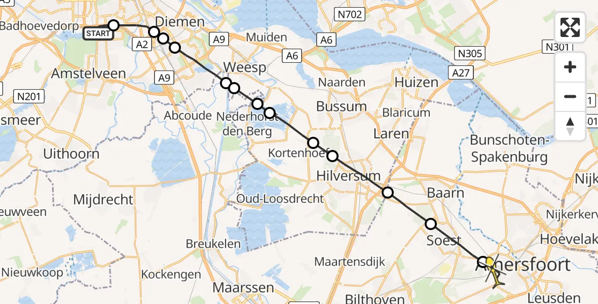 Routekaart van de vlucht: Lifeliner 1 naar Amersfoort