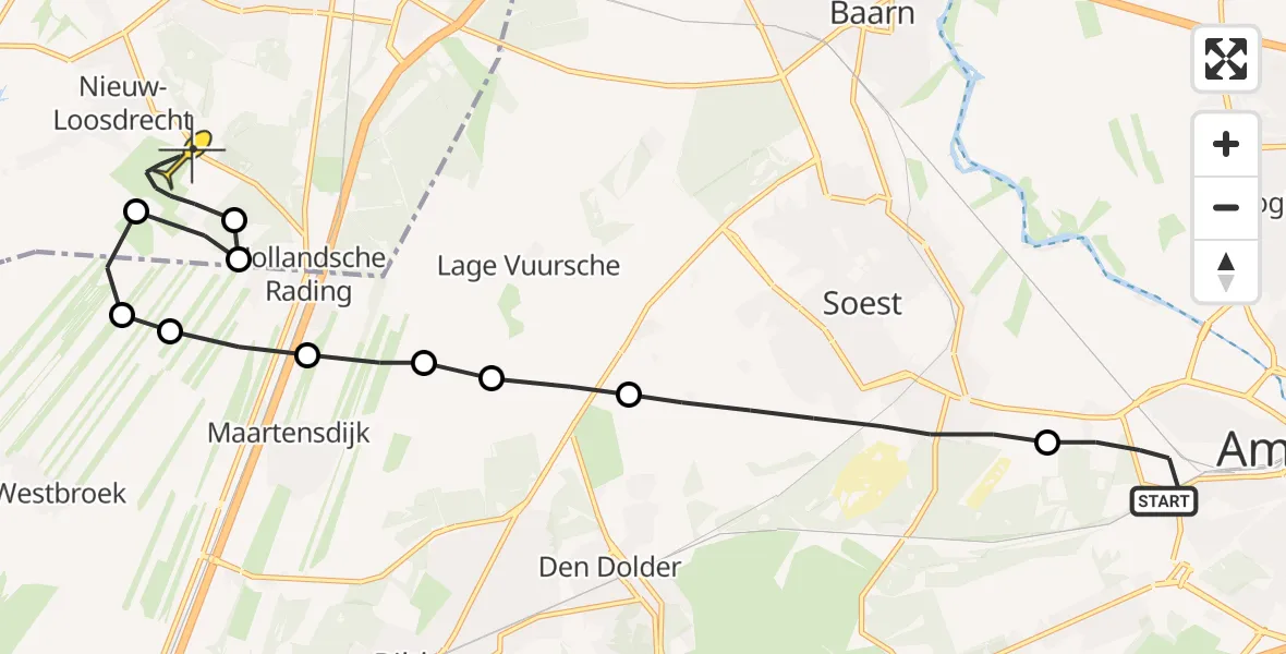 Routekaart van de vlucht: Lifeliner 1 naar Vliegveld Hilversum