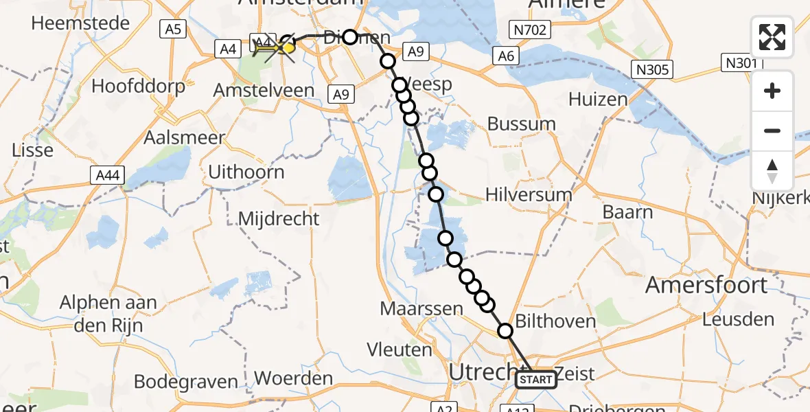 Routekaart van de vlucht: Lifeliner 1 naar VU Medisch Centrum Amsterdam