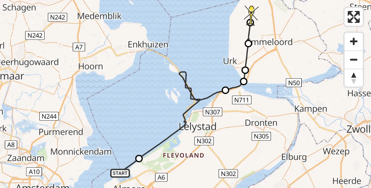 Routekaart van de vlucht: Politiehelikopter naar Creil