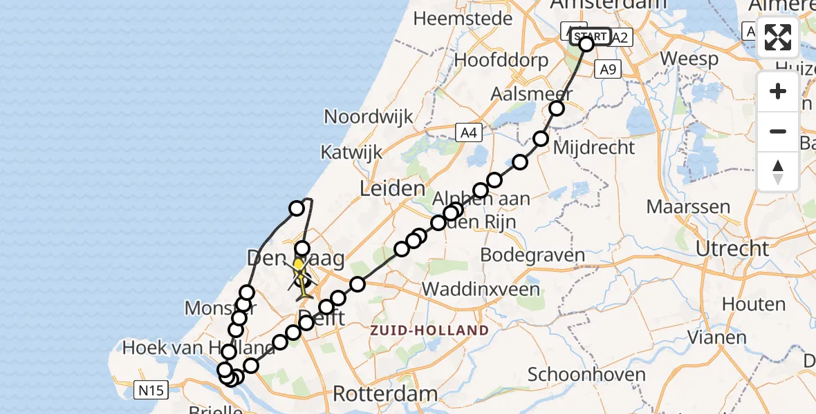 Routekaart van de vlucht: Lifeliner 1 naar Den Haag