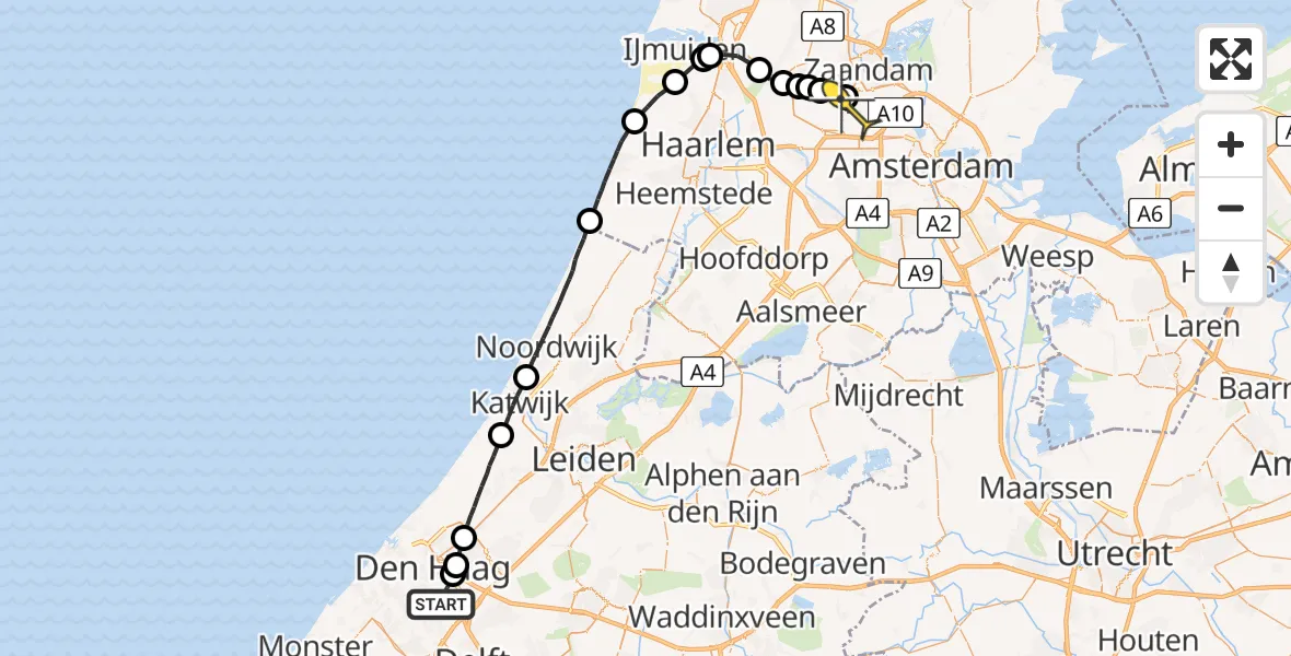 Routekaart van de vlucht: Lifeliner 1 naar Amsterdam Heliport