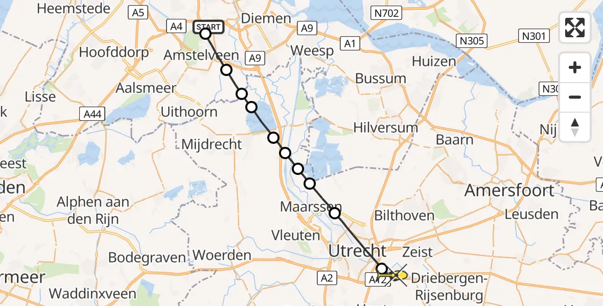 Routekaart van de vlucht: Lifeliner 1 naar Bunnik