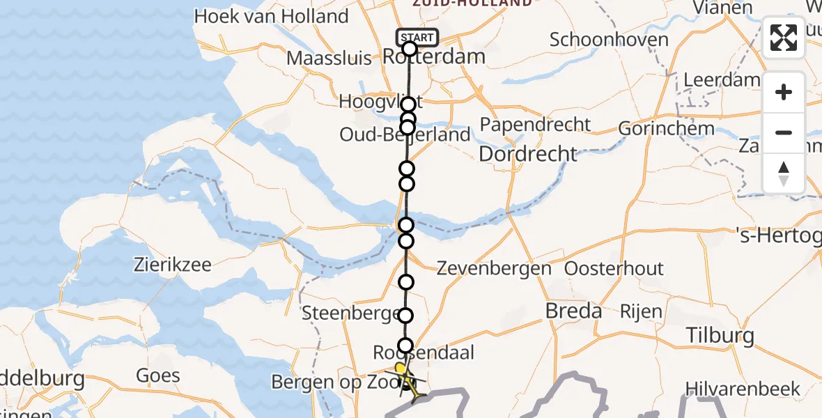 Routekaart van de vlucht: Lifeliner 2 naar Roosendaal