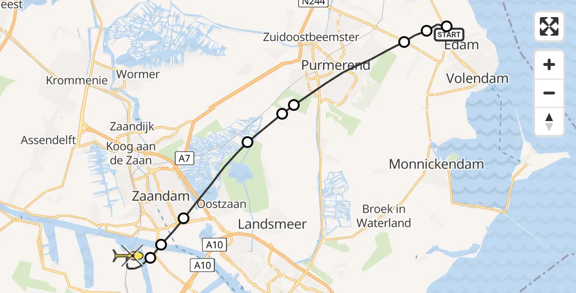 Routekaart van de vlucht: Lifeliner 1 naar Amsterdam Heliport