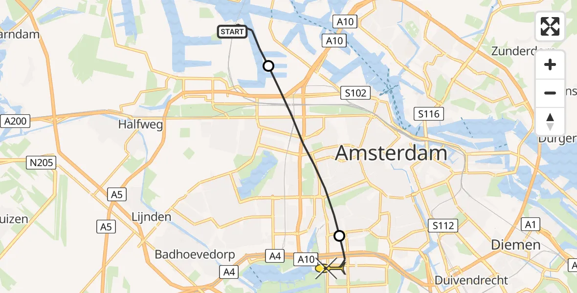 Routekaart van de vlucht: Lifeliner 1 naar VU Medisch Centrum Amsterdam