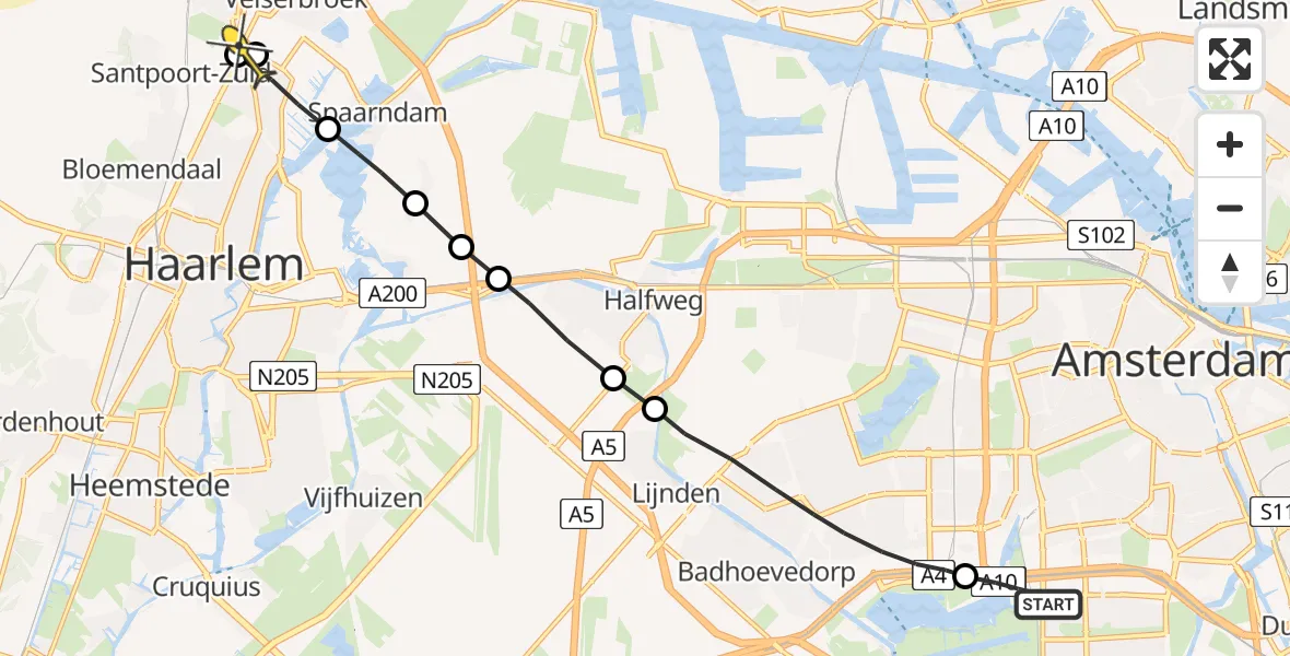 Routekaart van de vlucht: Lifeliner 1 naar Haarlem