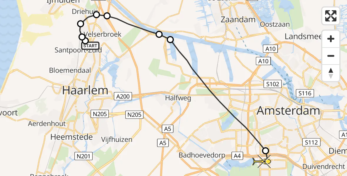 Routekaart van de vlucht: Lifeliner 1 naar VU Medisch Centrum Amsterdam