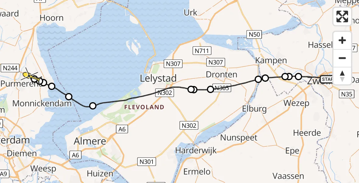 Routekaart van de vlucht: Lifeliner 1 naar Purmerend