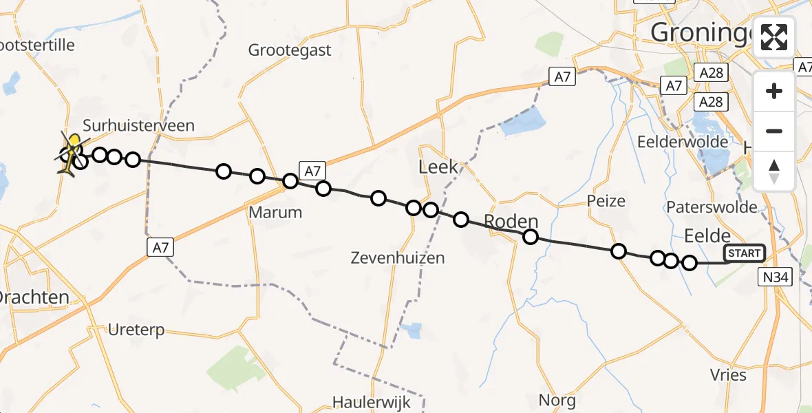 Routekaart van de vlucht: Lifeliner 4 naar Boelenslaan