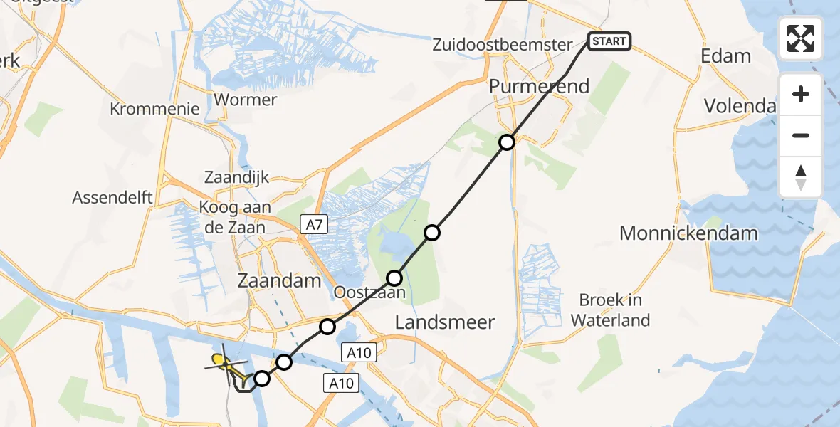 Routekaart van de vlucht: Lifeliner 1 naar Amsterdam Heliport