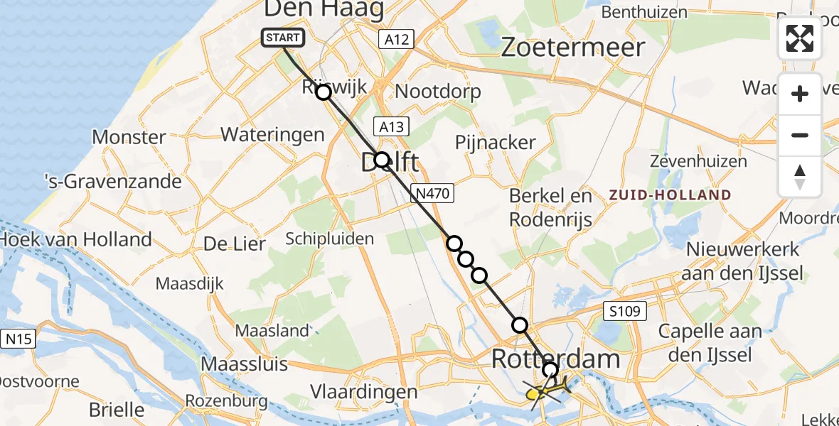 Routekaart van de vlucht: Lifeliner 2 naar Erasmus MC