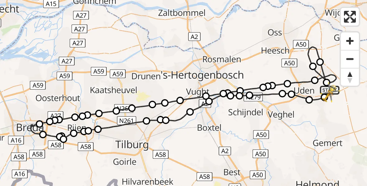 Vluchtroute Traumahelikopter Vliegbasis Volkel - Vliegbasis Volkel, 17 september 2022, 13:45
