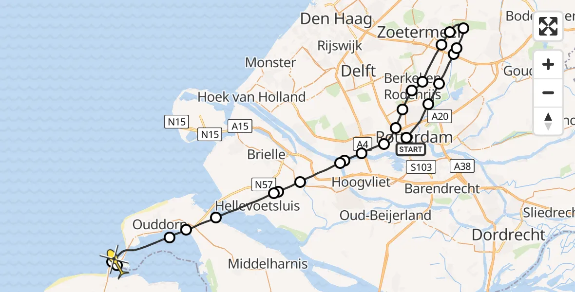 Routekaart van de vlucht: Lifeliner 2 naar Ouddorp