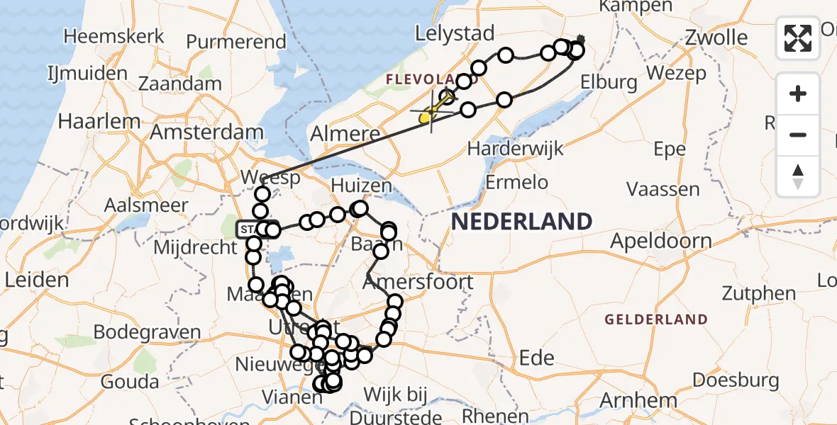 Routekaart van de vlucht: Politiehelikopter naar Zeewolde