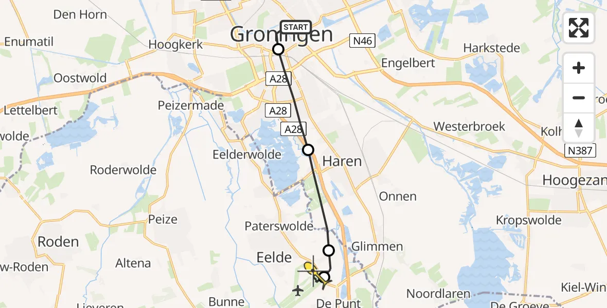 Routekaart van de vlucht: Lifeliner 1 naar Groningen Airport Eelde