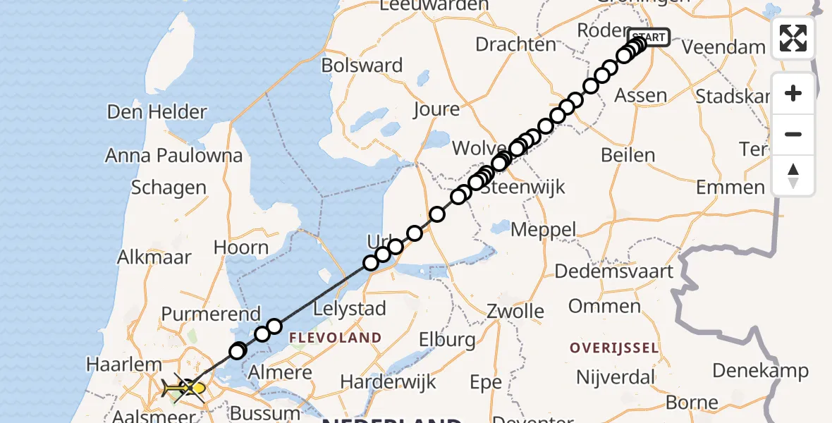 Routekaart van de vlucht: Lifeliner 1 naar VU Medisch Centrum Amsterdam