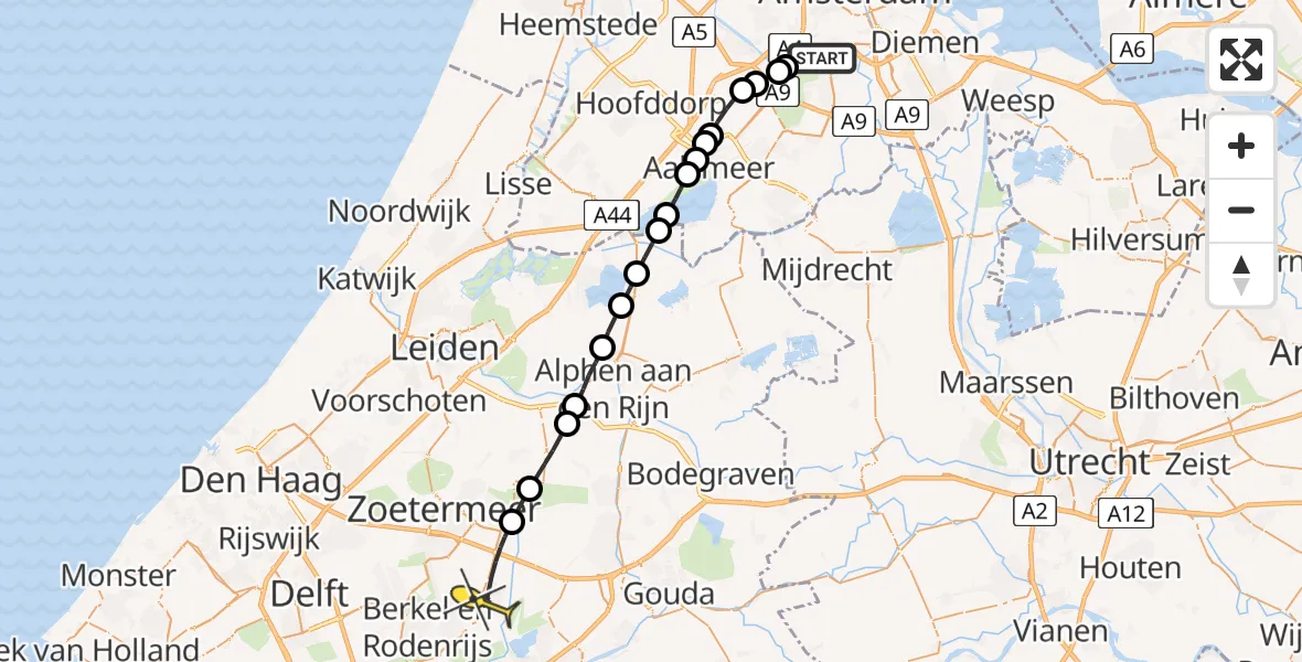 Routekaart van de vlucht: Lifeliner 1 naar Bleiswijk