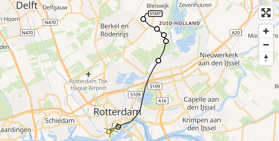 Routekaart van de vlucht: Lifeliner 1 naar Erasmus MC