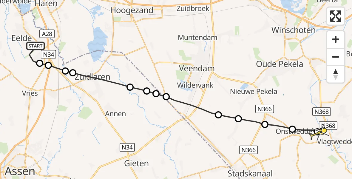 Routekaart van de vlucht: Lifeliner 4 naar Onstwedde