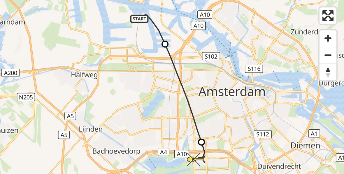 Routekaart van de vlucht: Lifeliner 1 naar VU Medisch Centrum Amsterdam